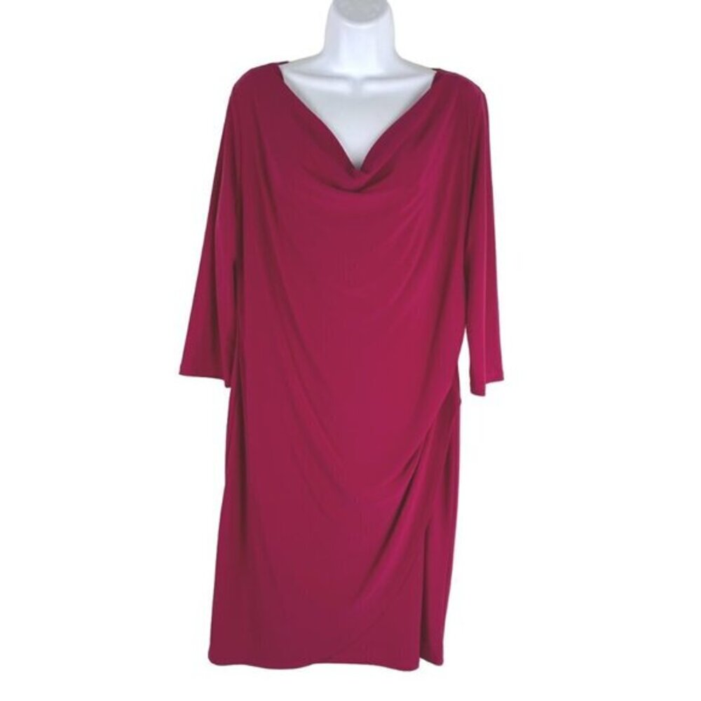 Clara Sun Woo Dress‎ Large Drape Neck Raspberry Party Formal Stretch DR-1412